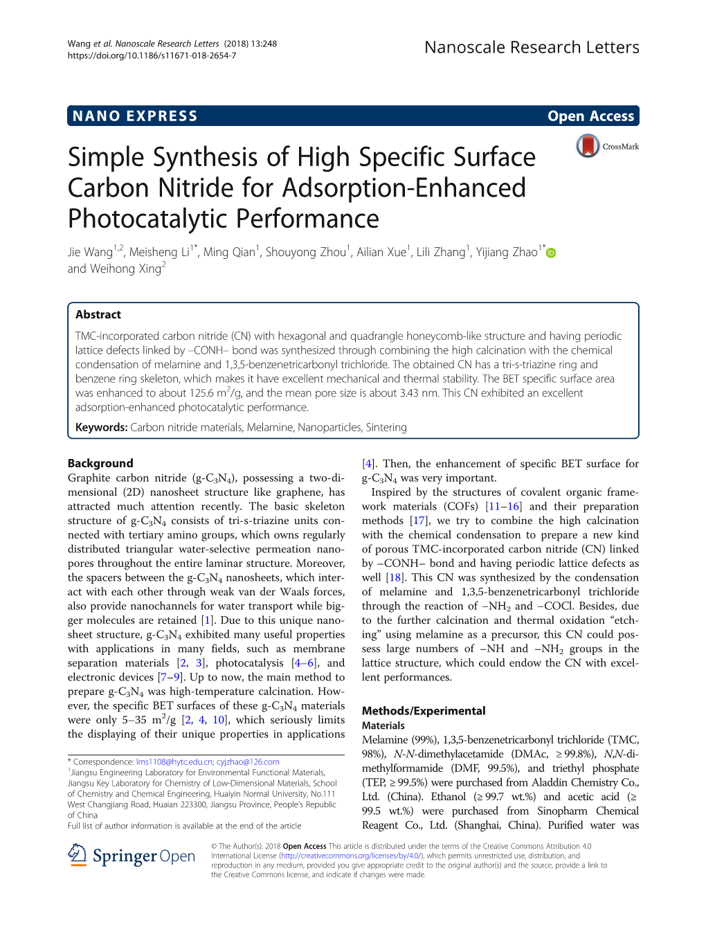 Simple Synthesis of High Specific Surface Carbon Nitride For