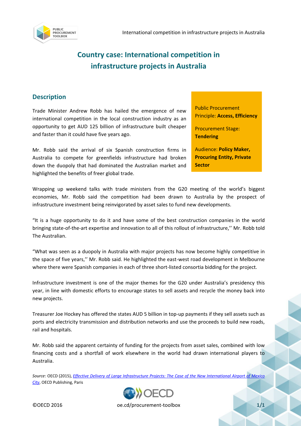 International Competition in Infrastructure Projects in Australia