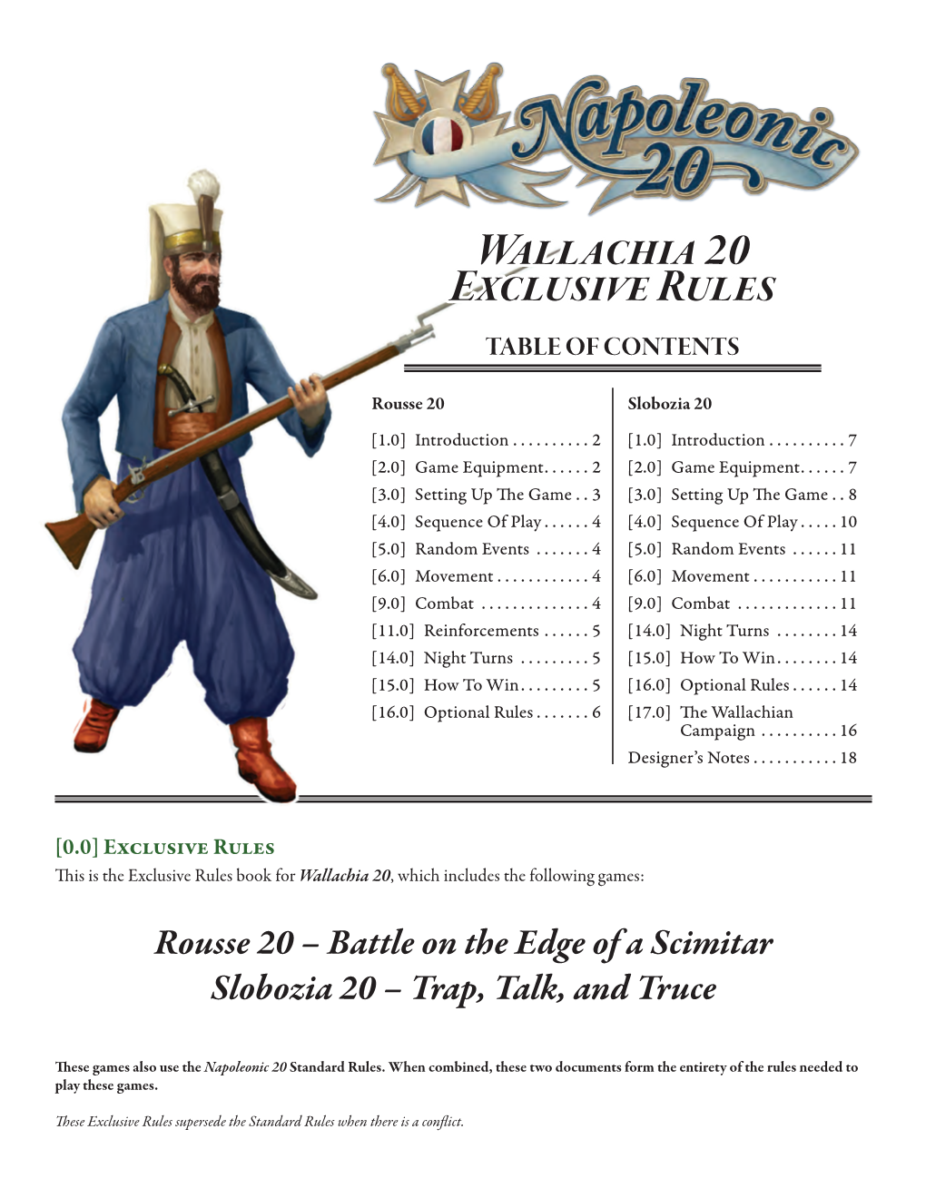 Wallachia 20 Exclusive Rules TABLE of CONTENTS