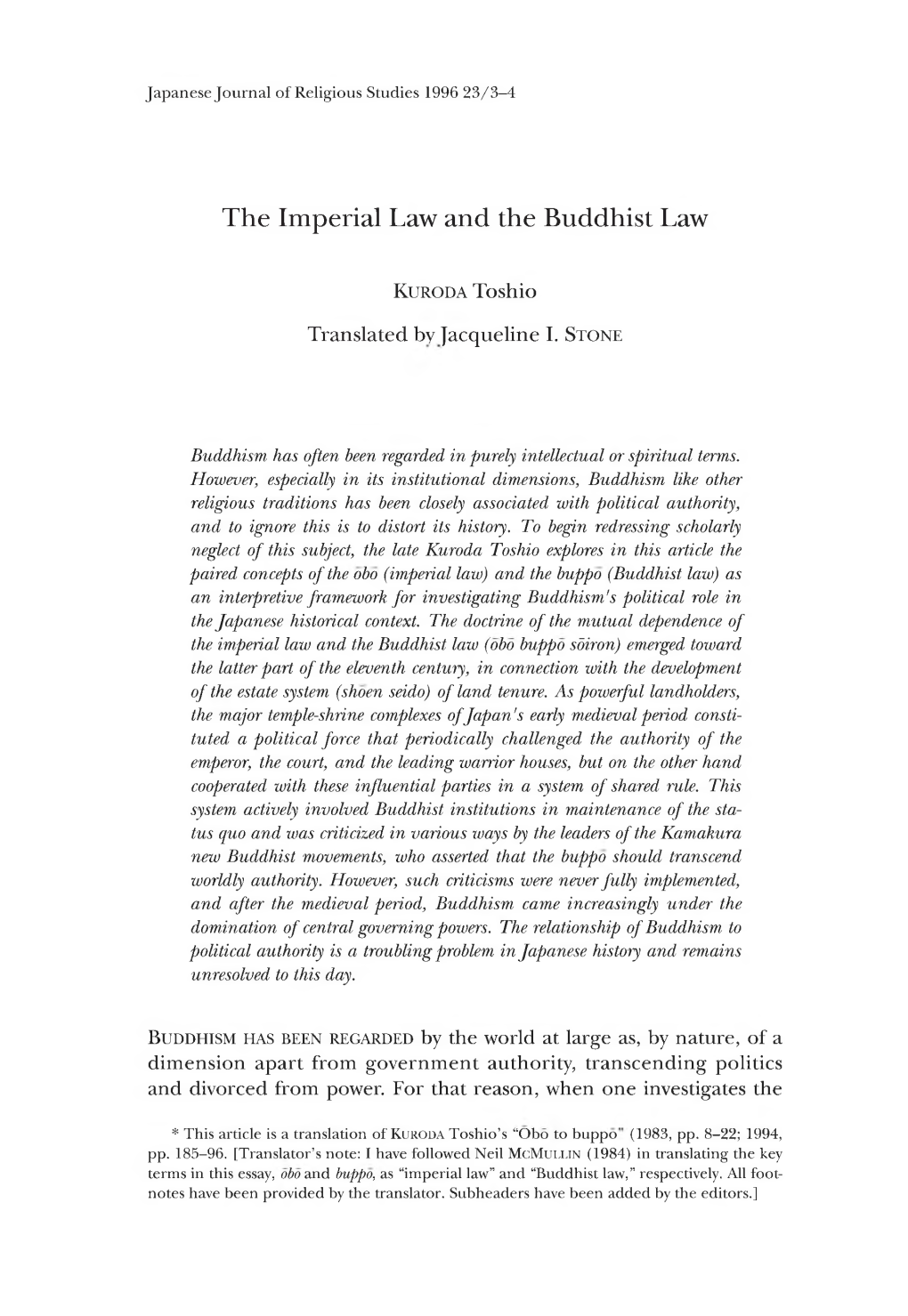 The Imperial Law and the Buddhist Law