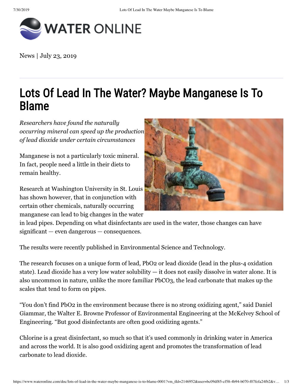 Lots of Lead in the Water? Maybe Manganese Is to Blame