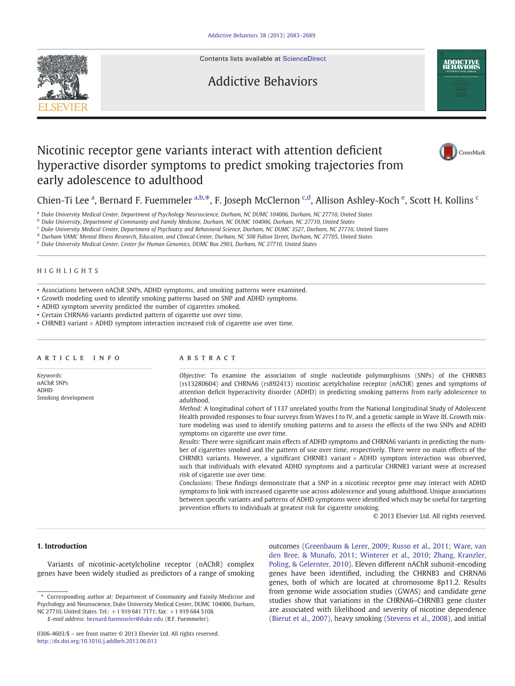 Nicotinic Receptor Gene Variants Interact with Attention Deficient