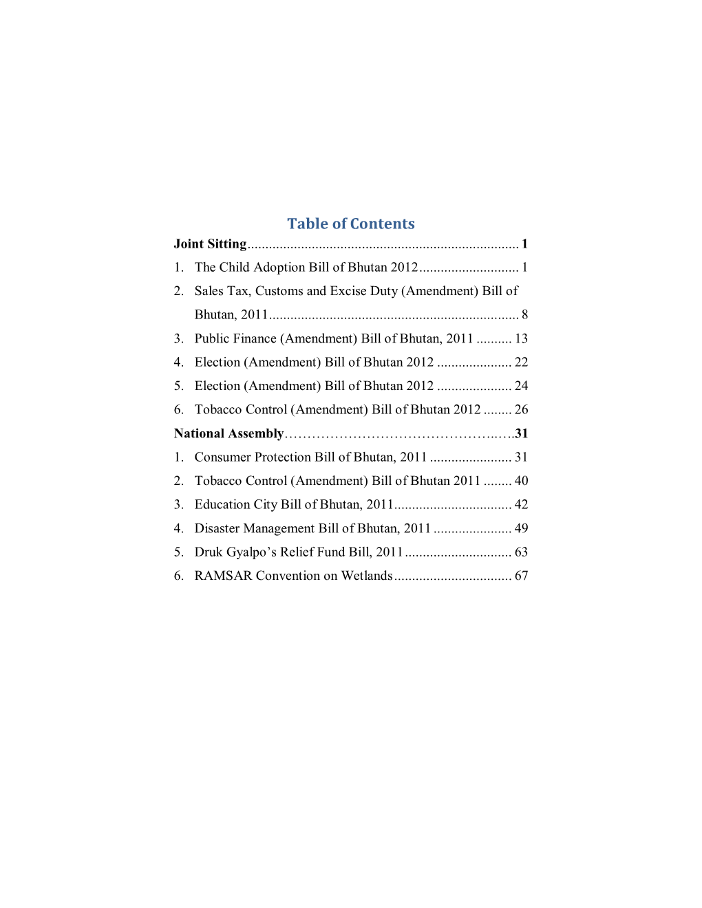 Table of Contents Joint Sitting
