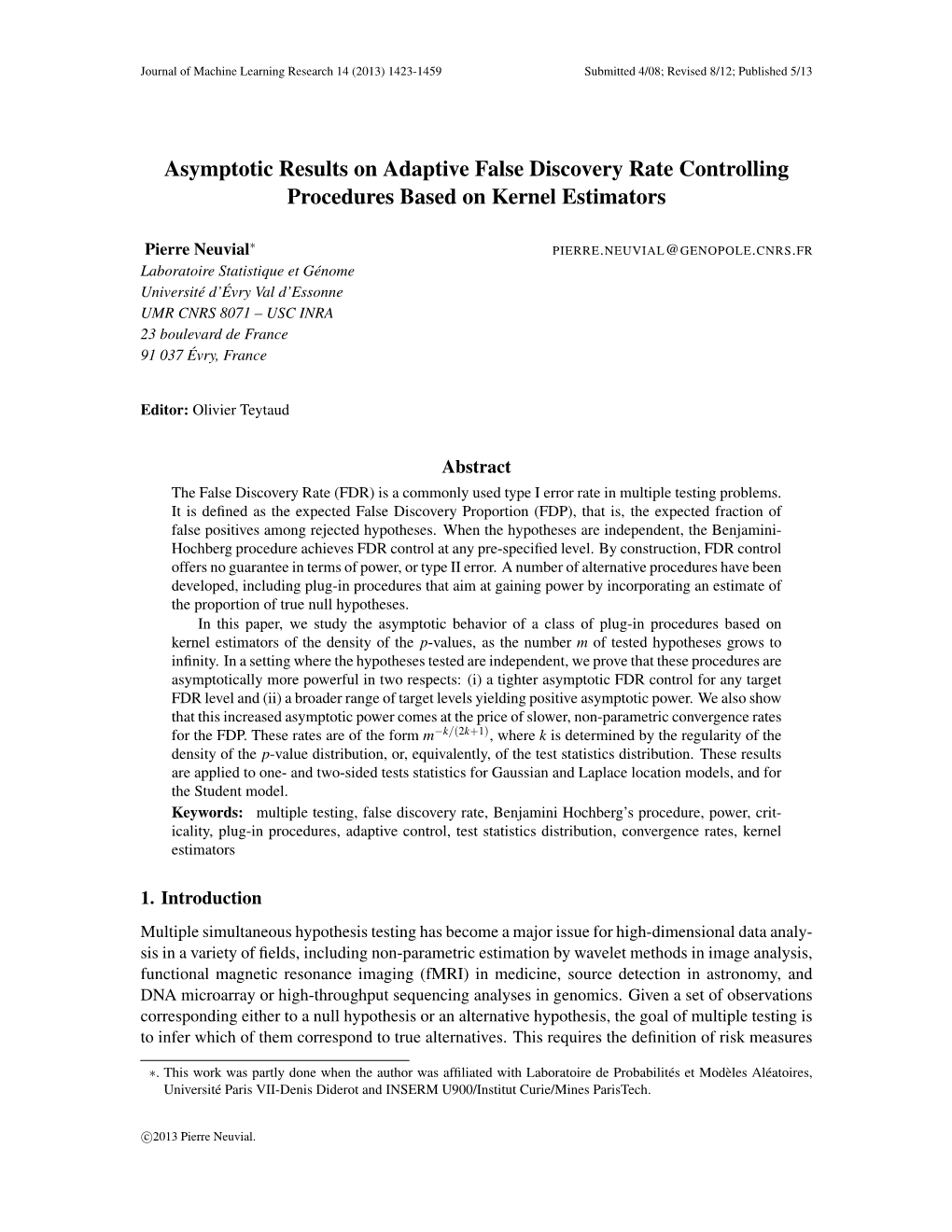 Asymptotic Results on Adaptive False Discovery Rate Controlling Procedures Based on Kernel Estimators