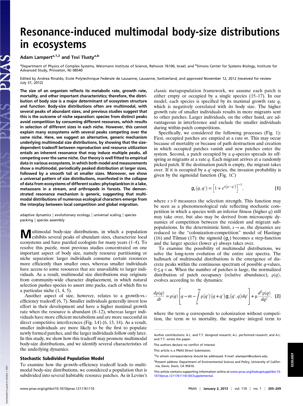 Resonance-Induced Multimodal Body-Size Distributions in Ecosystems