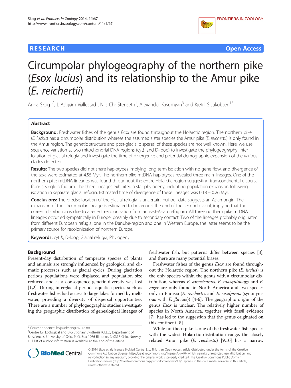 Esox Lucius) and Its Relationship to the Amur Pike (E