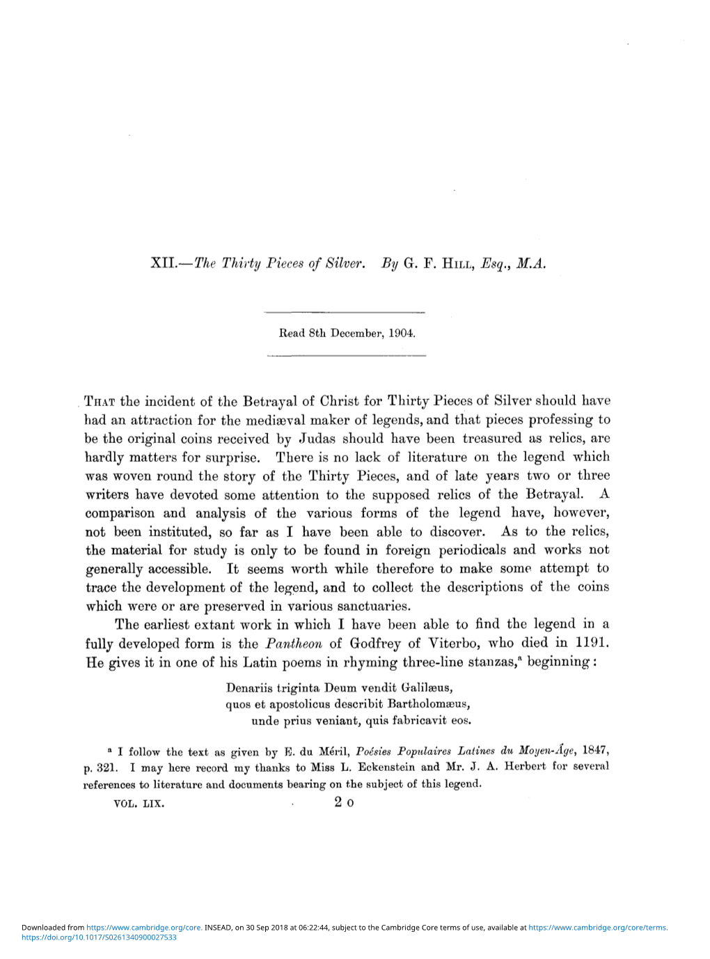 XII.—The Thirty Pieces of Silver. by Gr. F. HILL, Esq., M.A. THAT the Incident of the Betrayal of Christ for Thirty Pieces Of