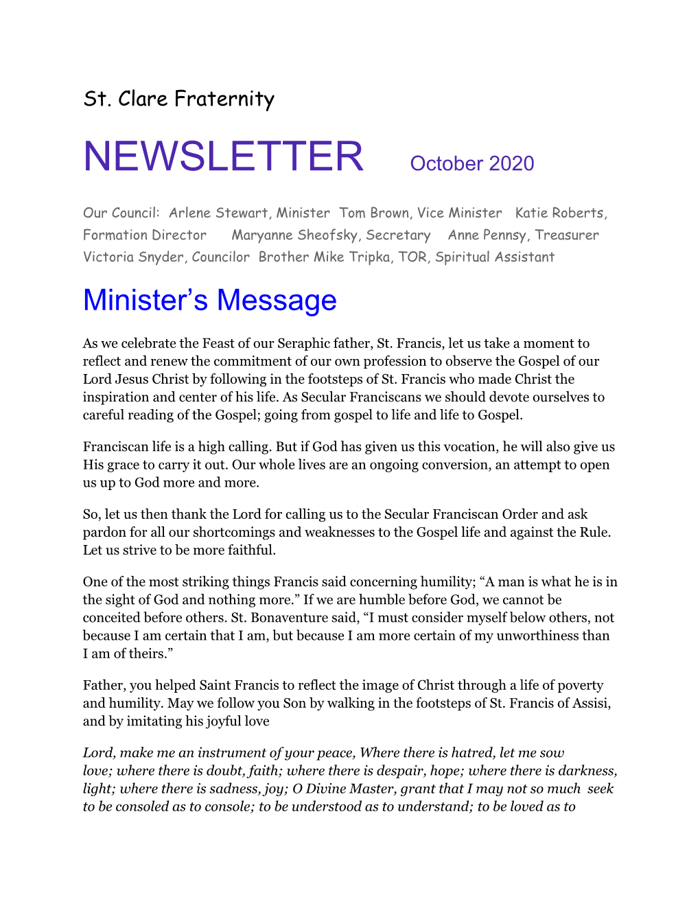 NEWSLETTER October 2020