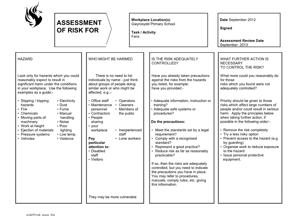 Fans Risk Assessment