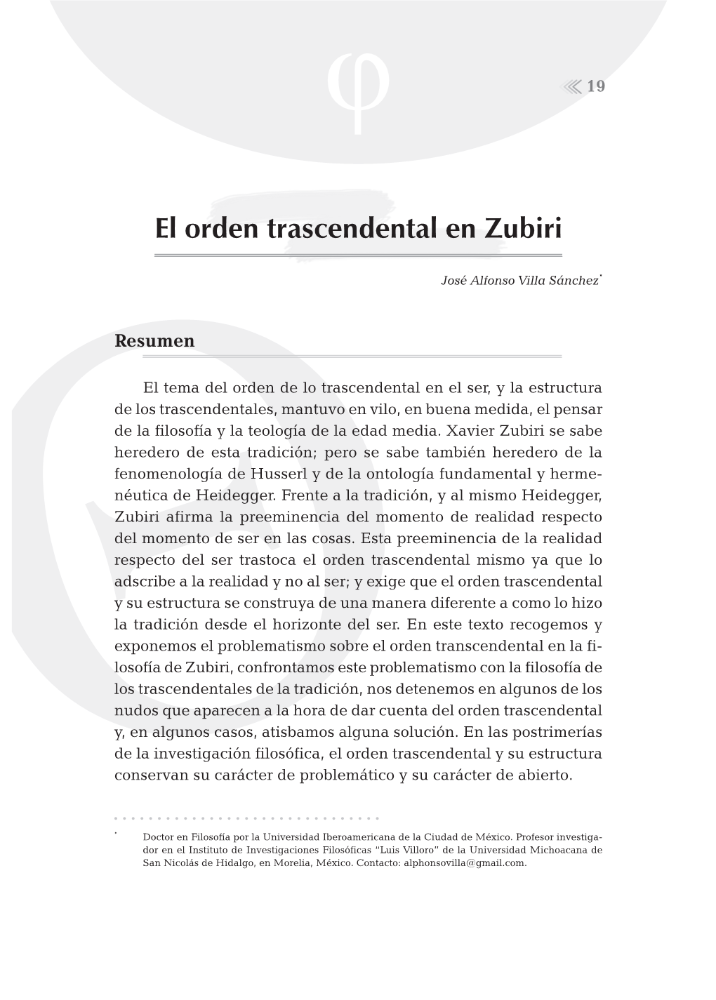 El Orden Trascendental En Zubiri