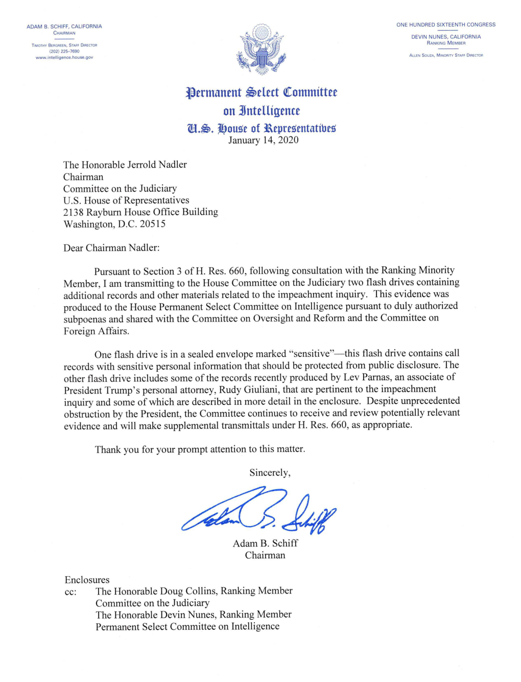 Letter from Chairman Schiff to Chairman Nadler