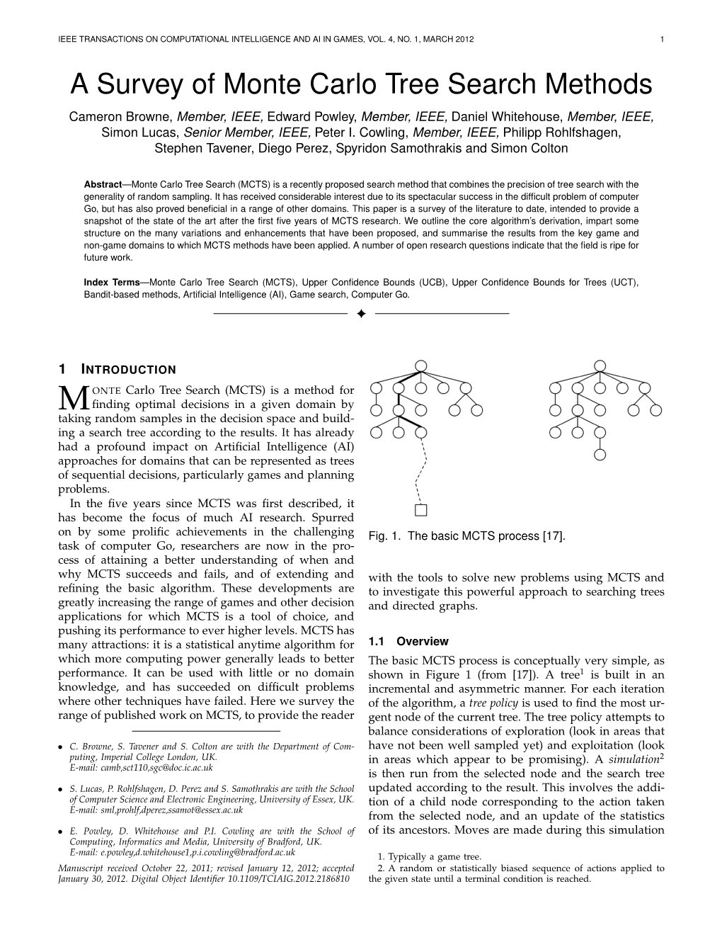 A Survey of Monte Carlo Tree Search Methods