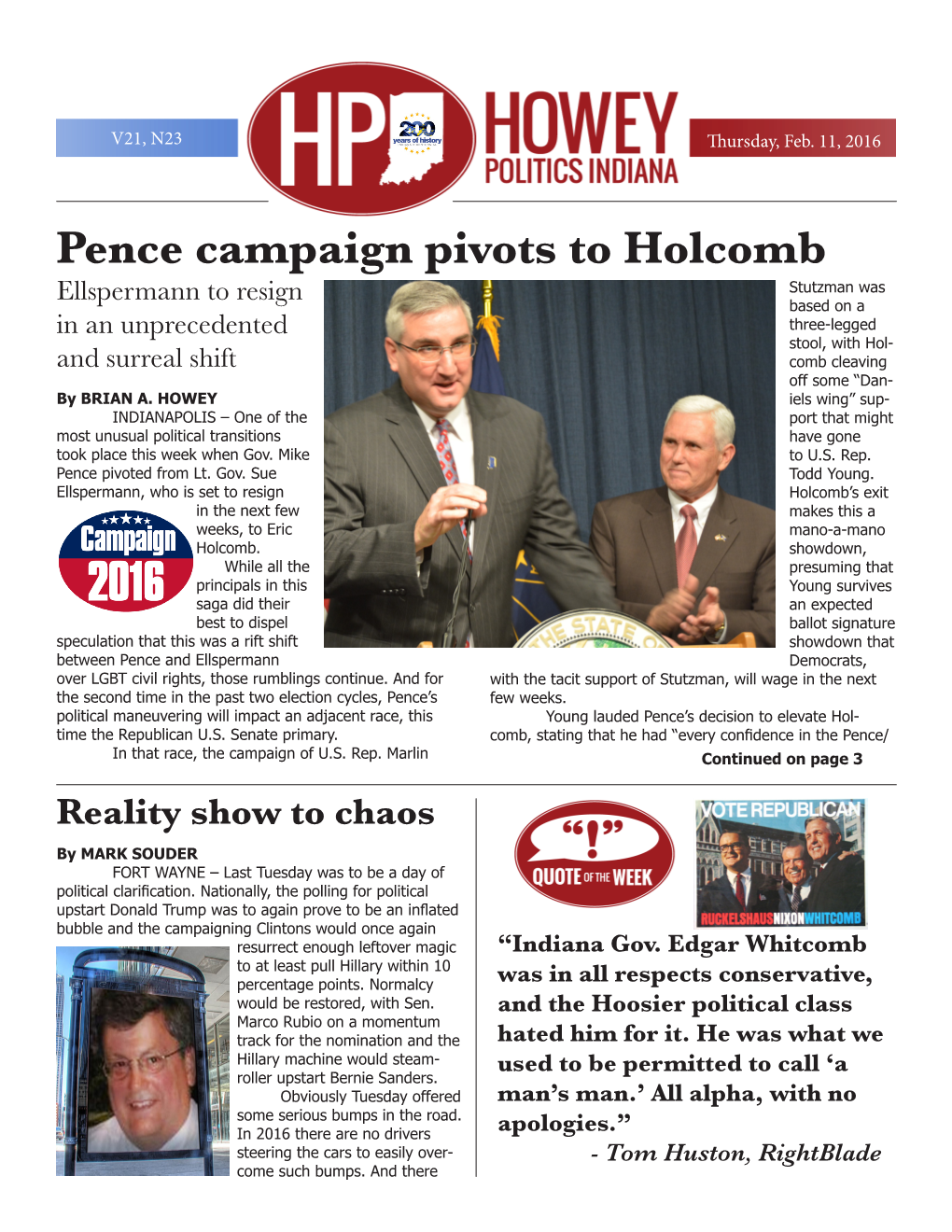 Pence Campaign Pivots to Holcomb