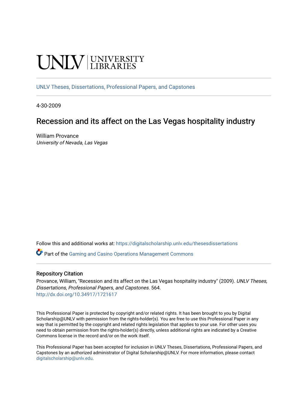 Recession and Its Affect on the Las Vegas Hospitality Industry