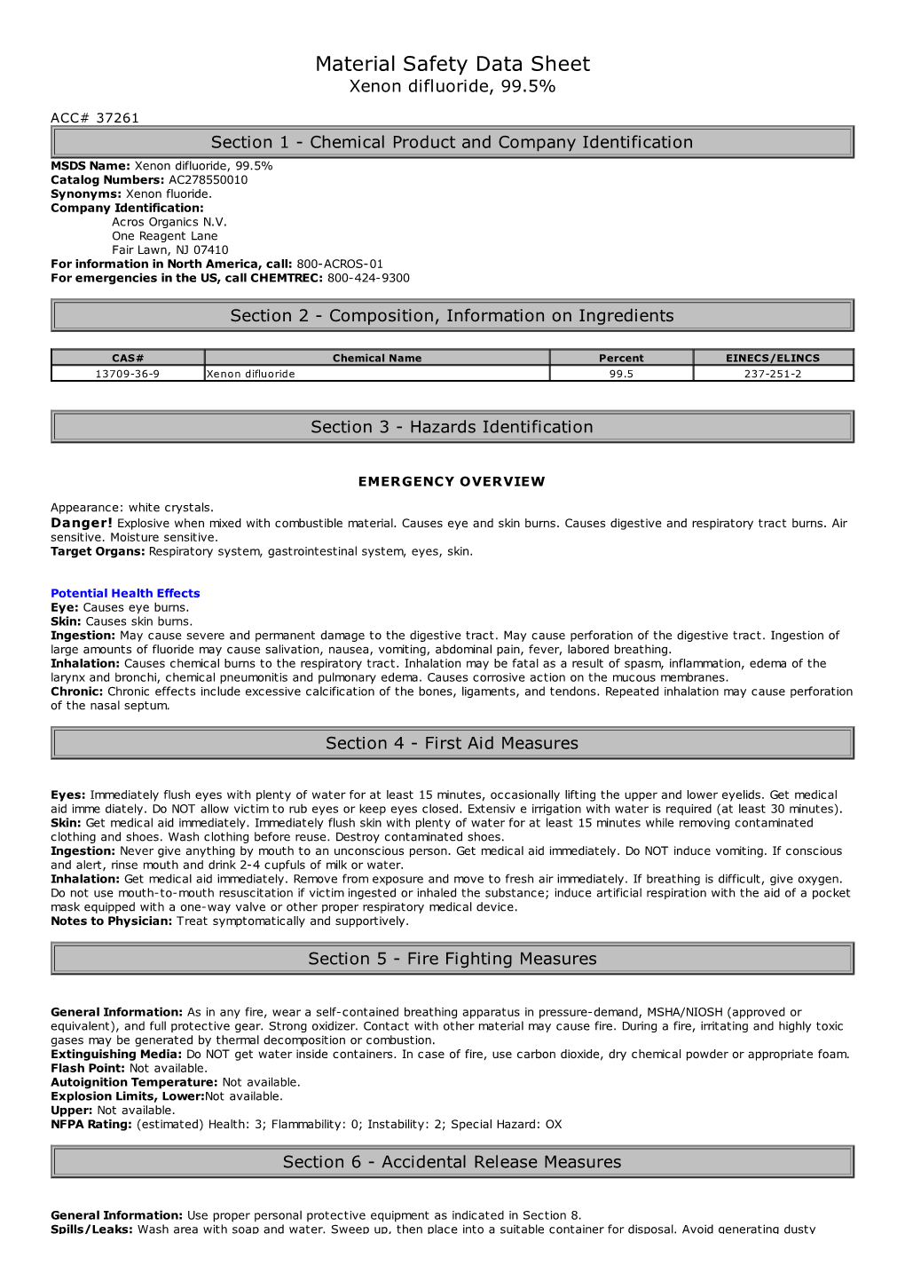 Material Safety Data Sheet