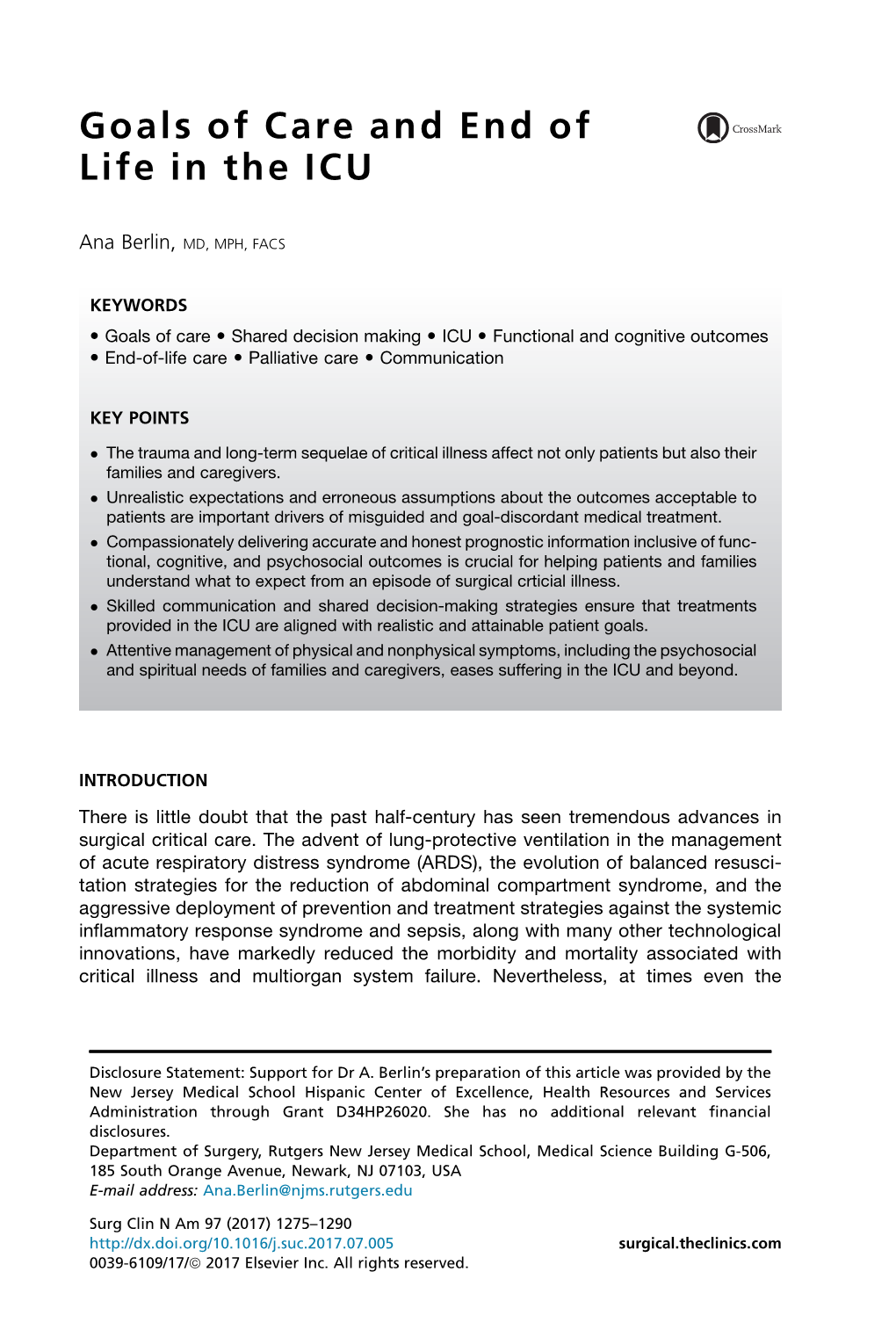 Goals of Care and End of Life in the ICU