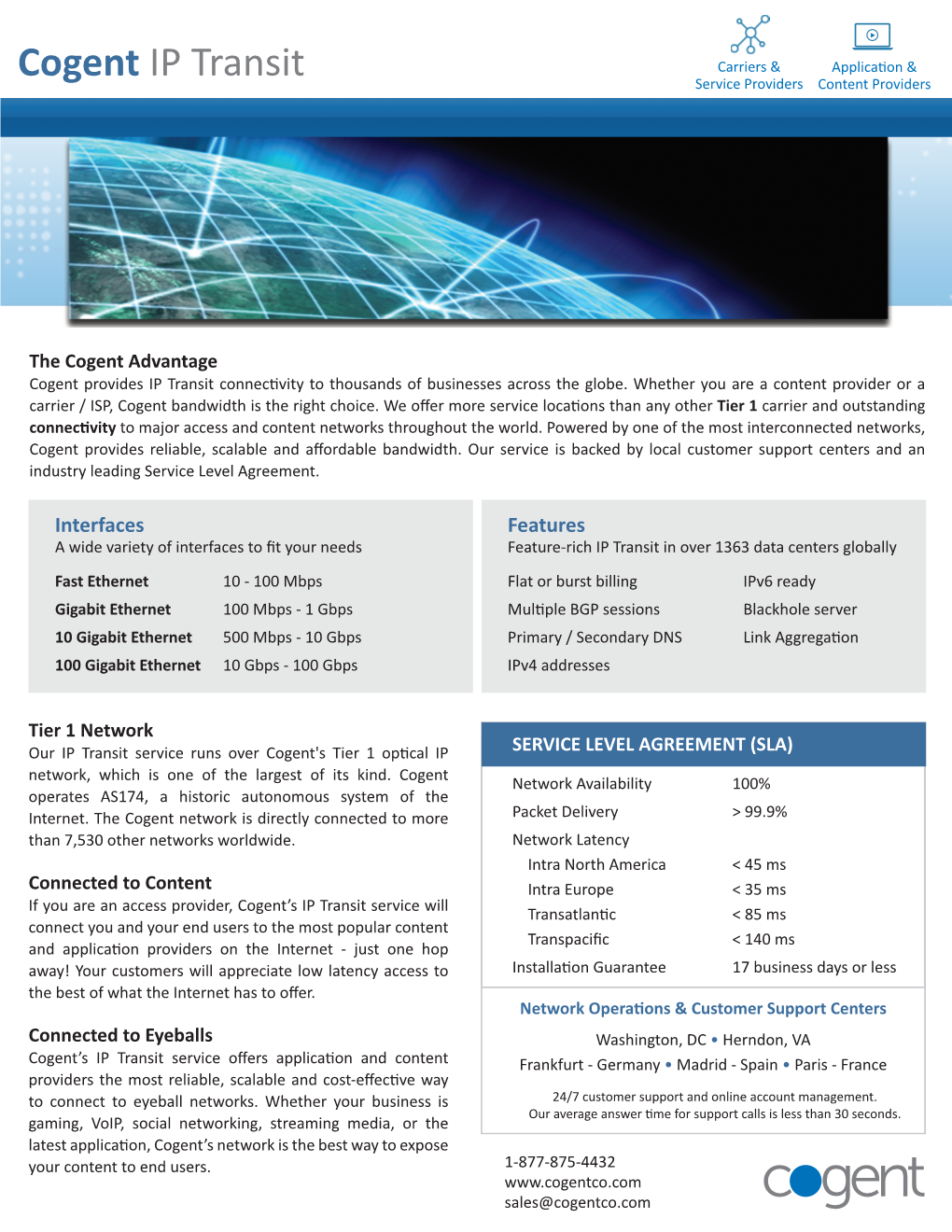 Cogent IP Transit Service Providers Content Providers