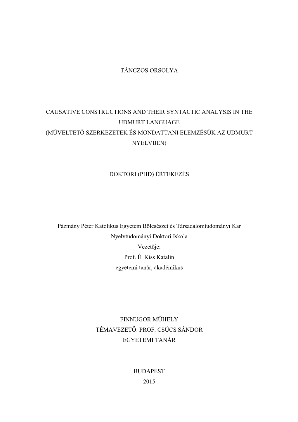 Tánczos Orsolya Causative Constructions and Their