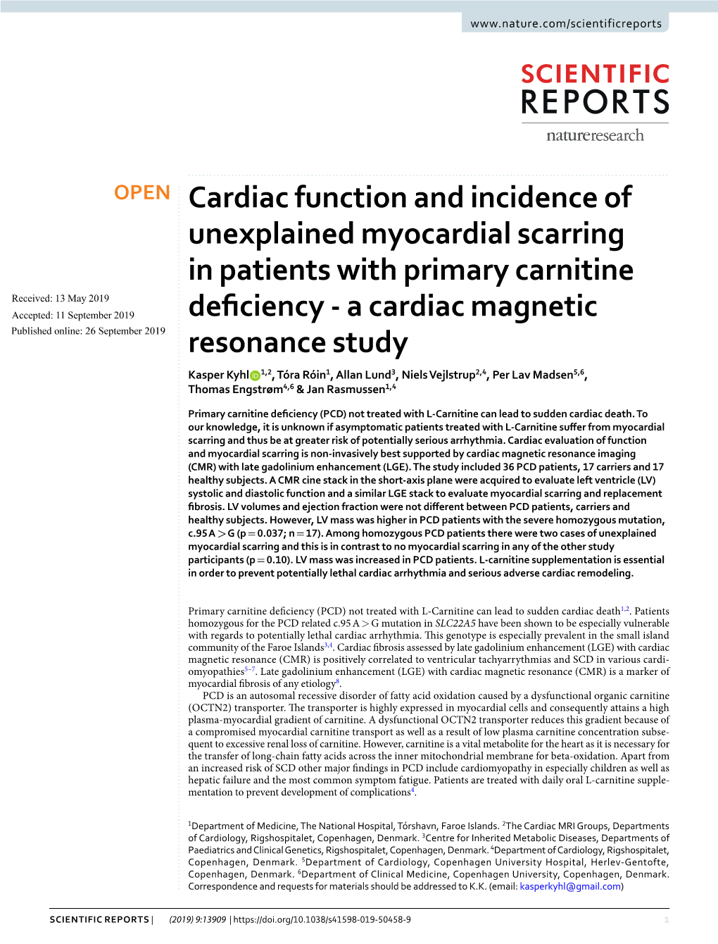 Cardiac Function and Incidence of Unexplained Myocardial