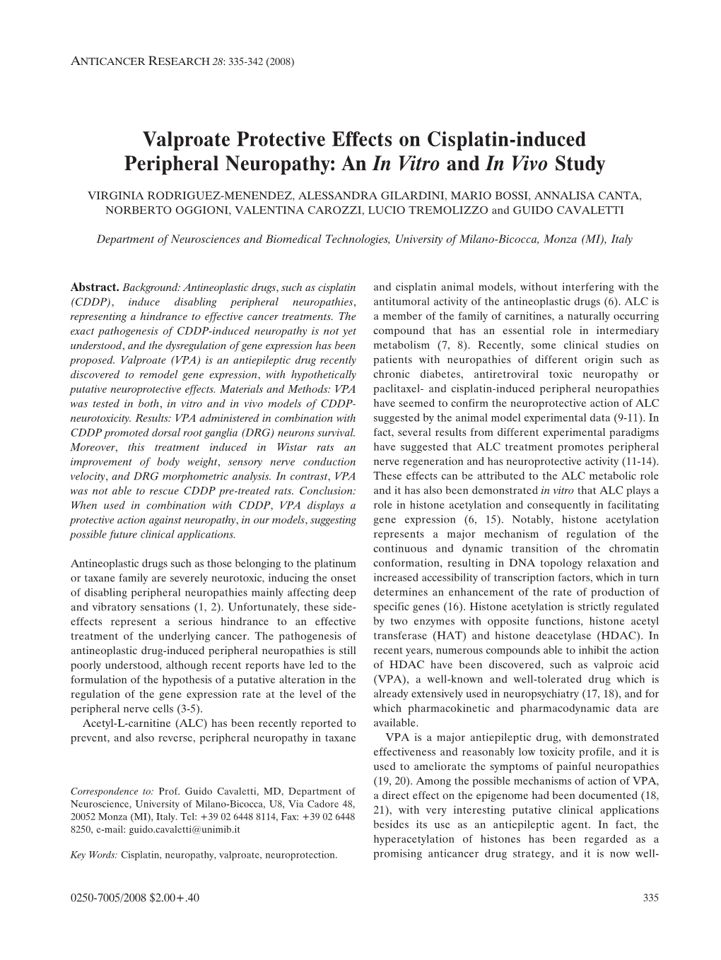 Valproate Protective Effects on Cisplatin-Induced Peripheral Neuropathy: an in Vitro and in Vivo Study