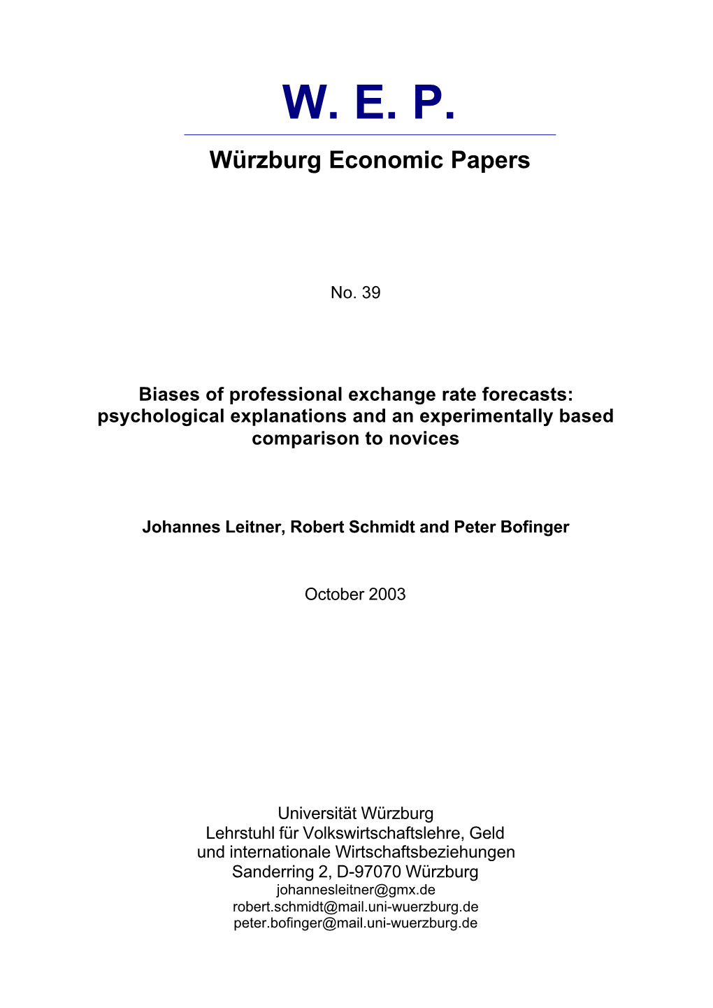 W. E. P. Würzburg Economic Papers