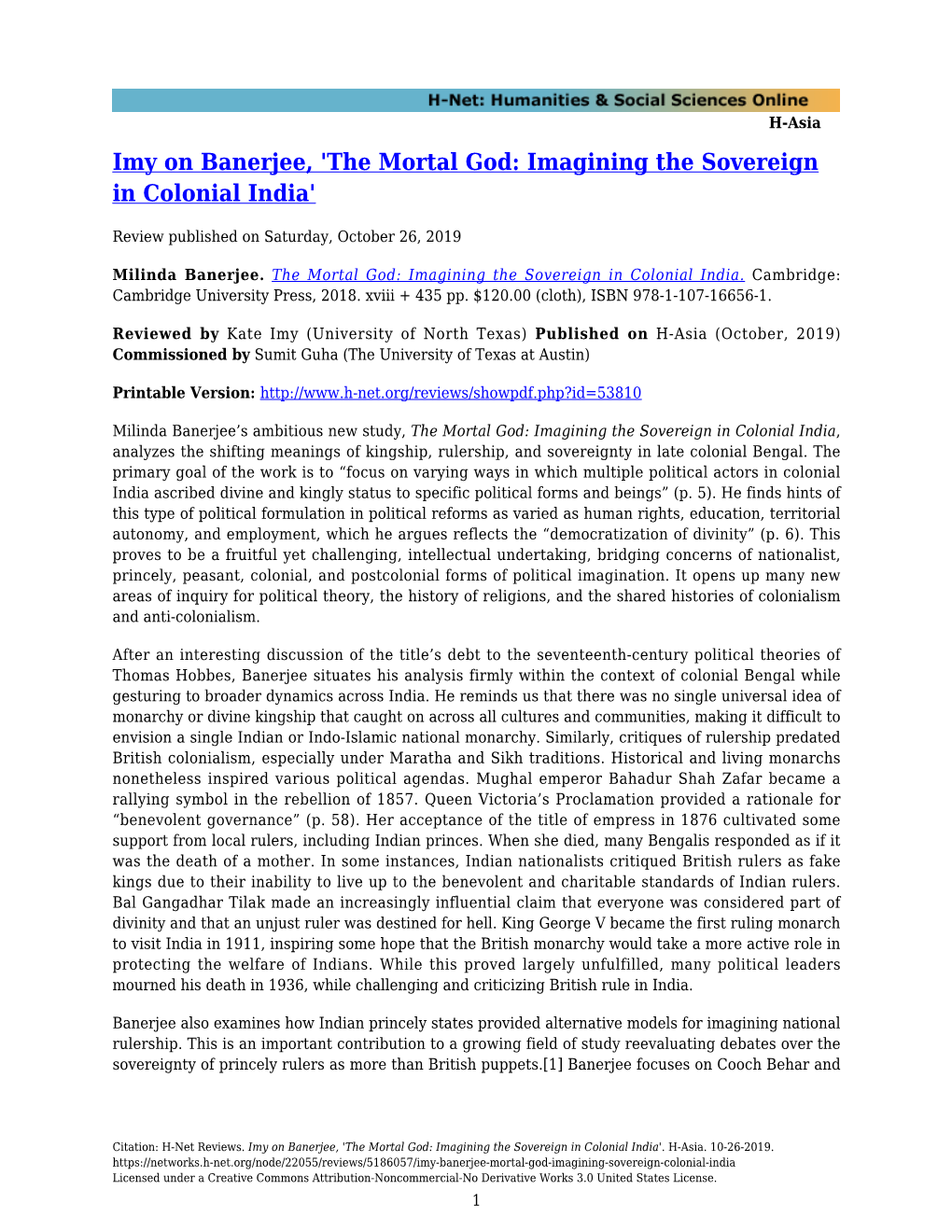 The Mortal God: Imagining the Sovereign in Colonial India'