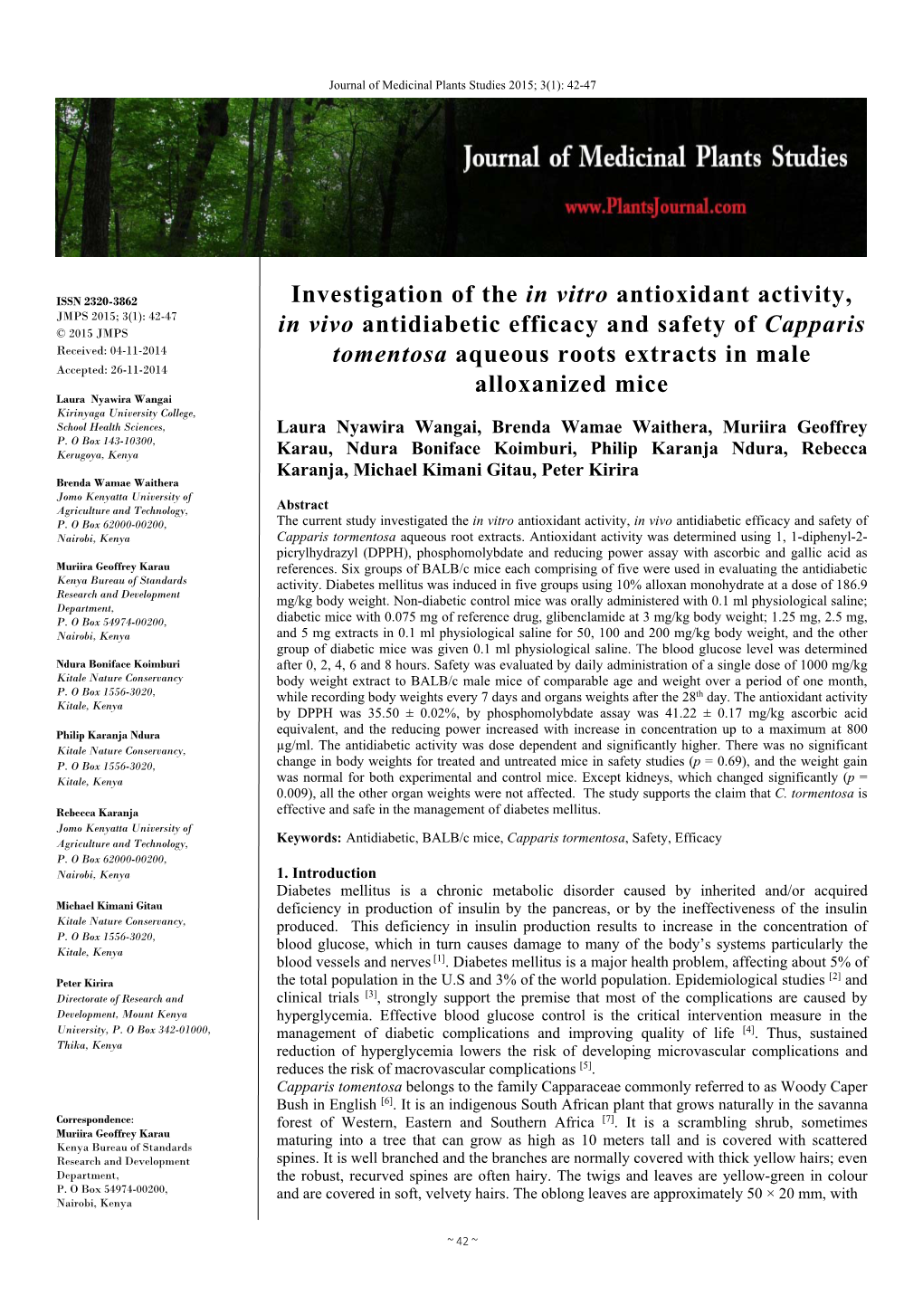 Investigation of the in Vitro Antioxidant Activity, in Vivo Antidiabetic Efficacy