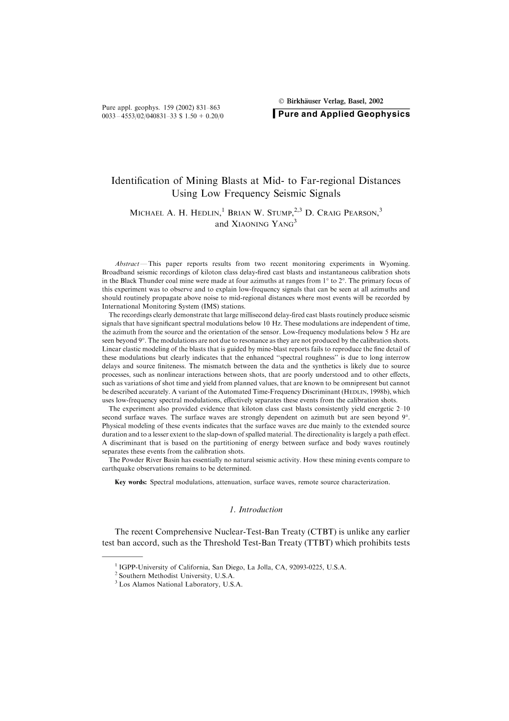 Identification of Mining Blasts At