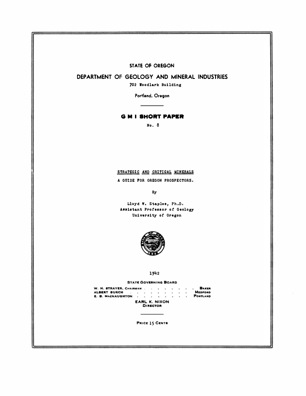 DOGAMI Short Paper 8, Strategic and Critical Minerals: a Guide for Oregon