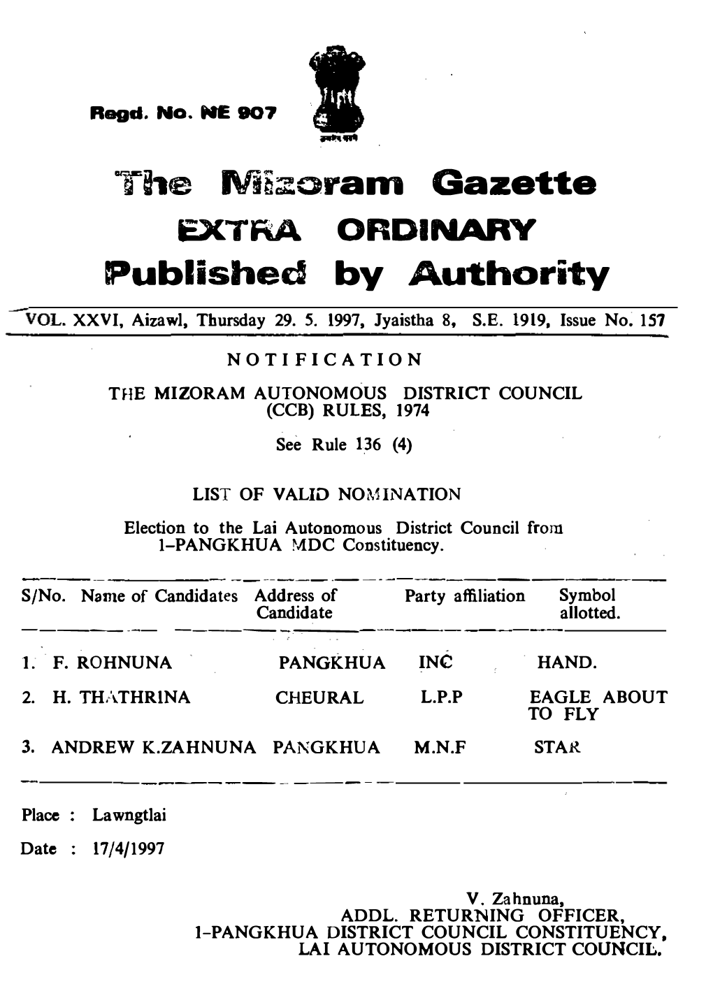 The MS;;L!Oram Gazette Published by Authority