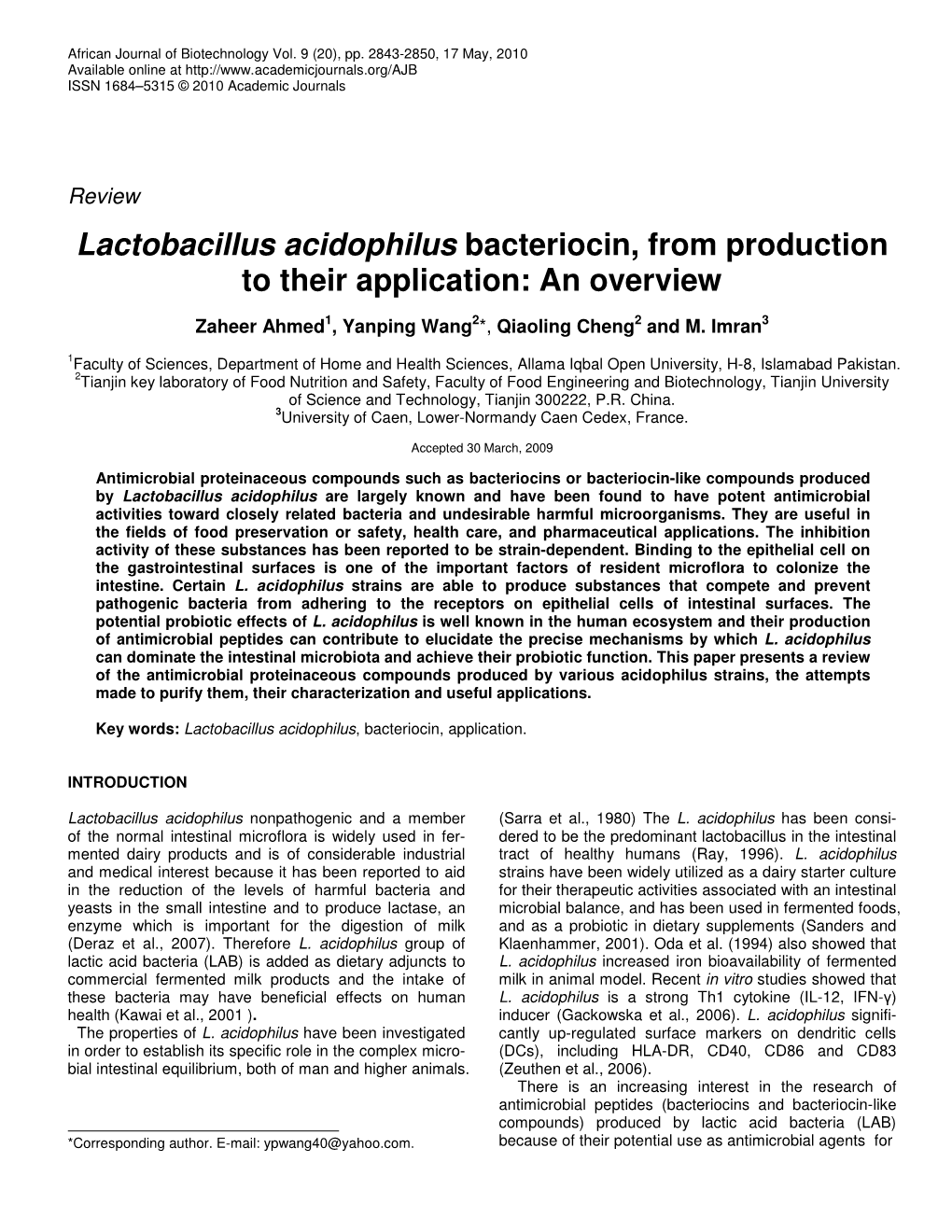 Lactobacillus Acidophilus Bacteriocin, from Production to Their Application: an Overview
