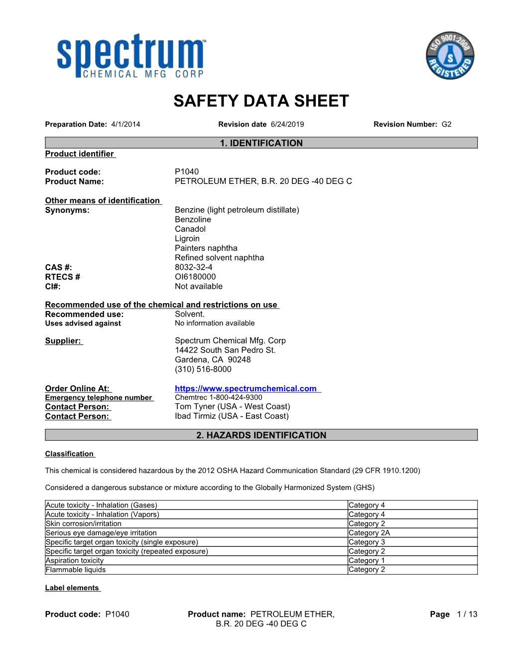 SDS Contains All of the Information Required by the HPR