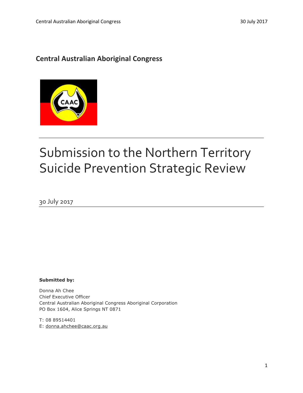 Submission to the Northern Territory Suicide Prevention Strategic Review