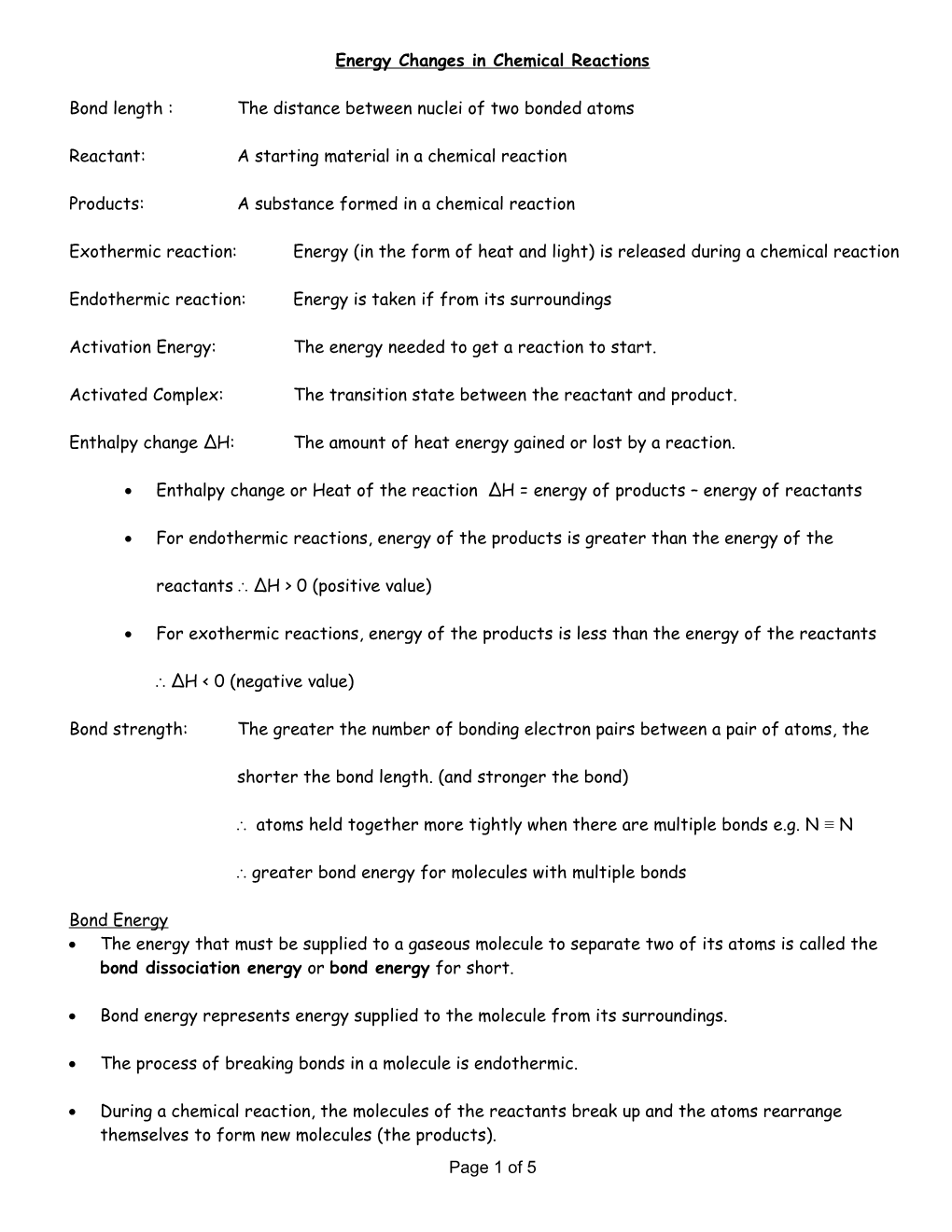 Energy Changes in Chemical Reactions