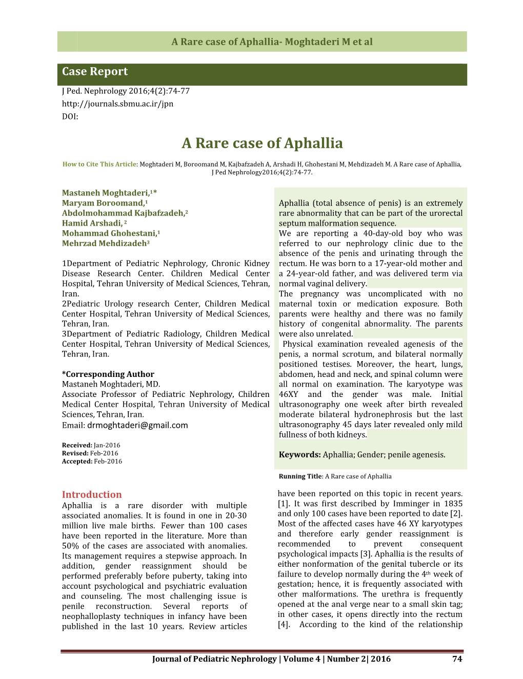 A Rare Case of Aphallia- Moghtaderi M Et Al