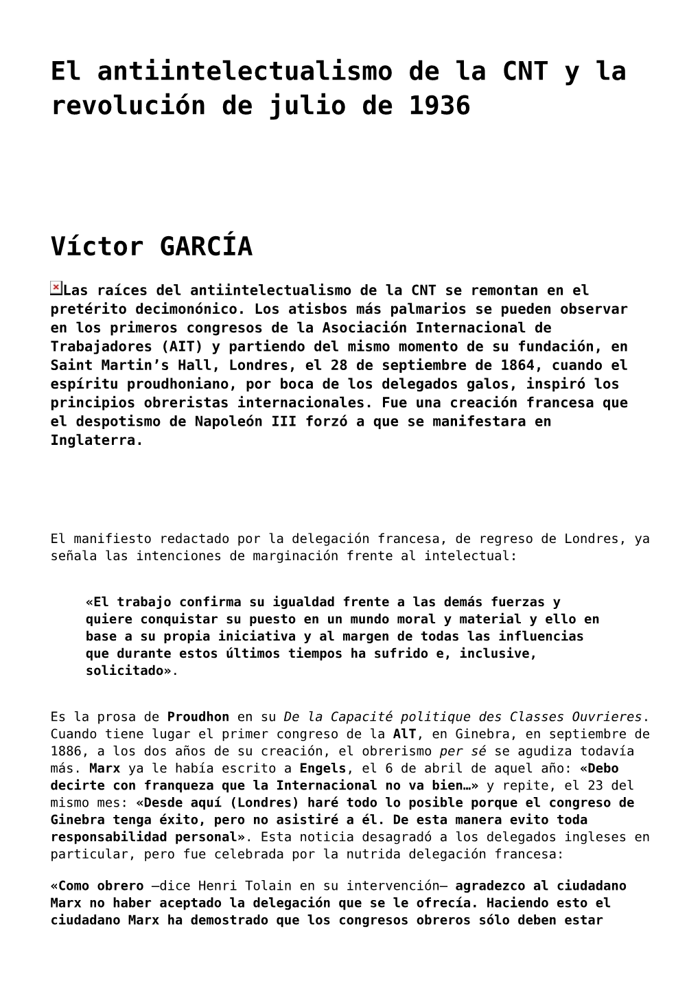 El Antiintelectualismo De La CNT Y La Revolución De Julio De 1936