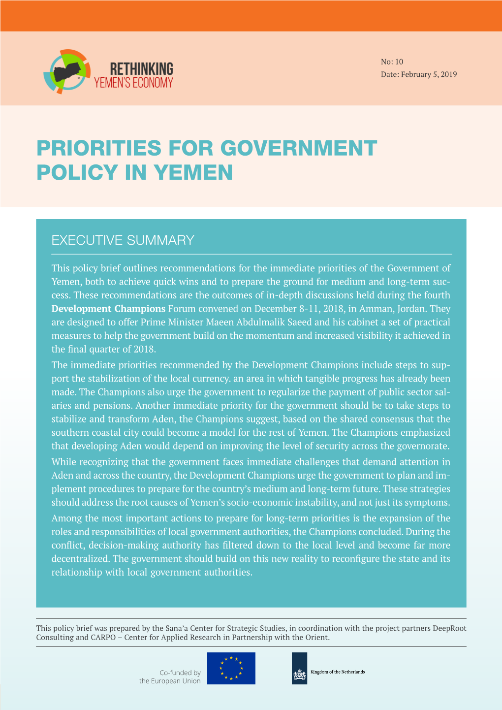 Priorities for Government Policy in Yemen