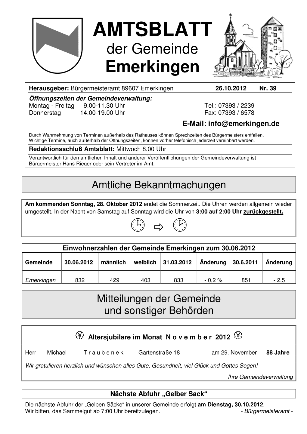 AMTSBLATT Der Gemeinde Emerkingen