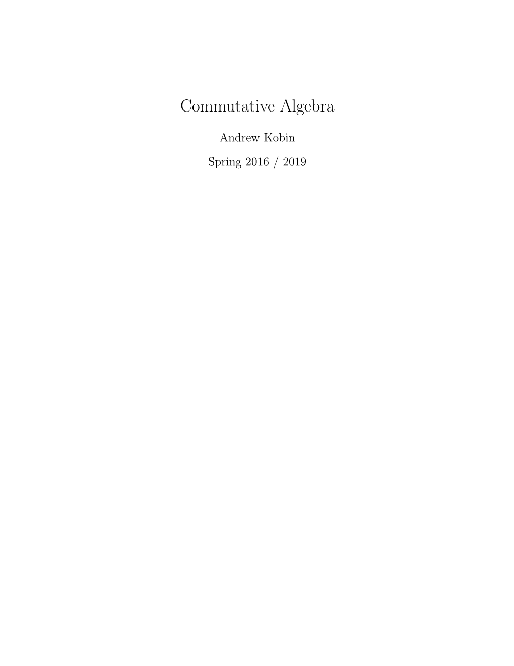 Commutative Algebra