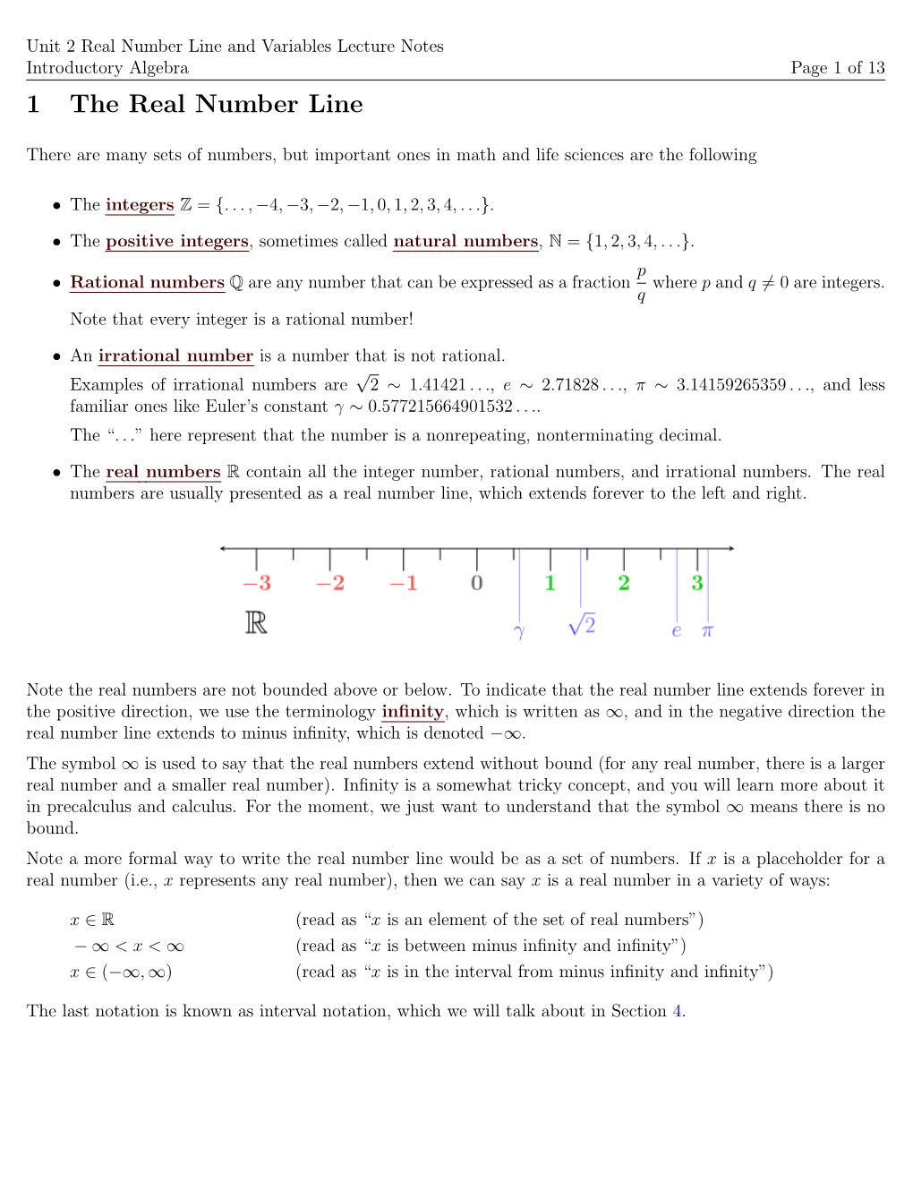 1 the Real Number Line