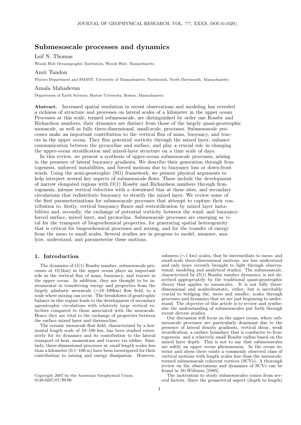 Submesoscale Processes and Dynamics Leif N