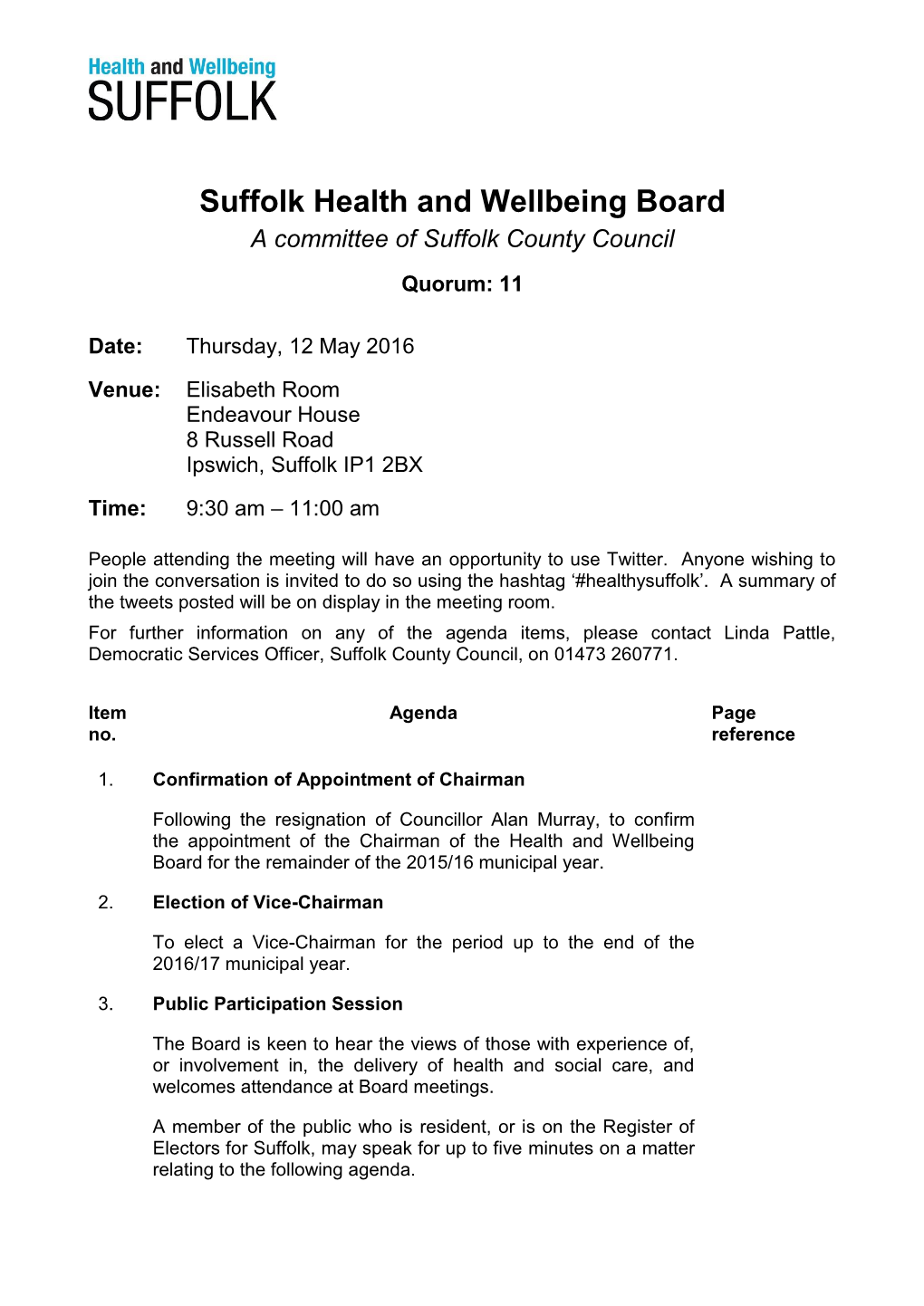 Suffolk Health and Wellbeing Board Agenda