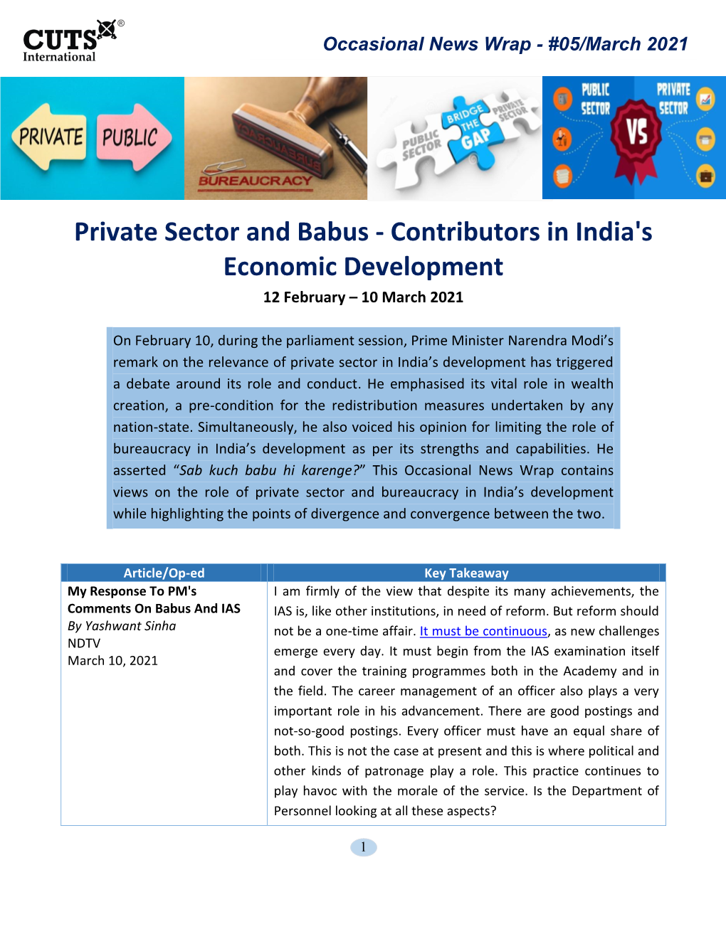Private Sector and Babus - Contributors in India's Economic Development 12 February – 10 March 2021