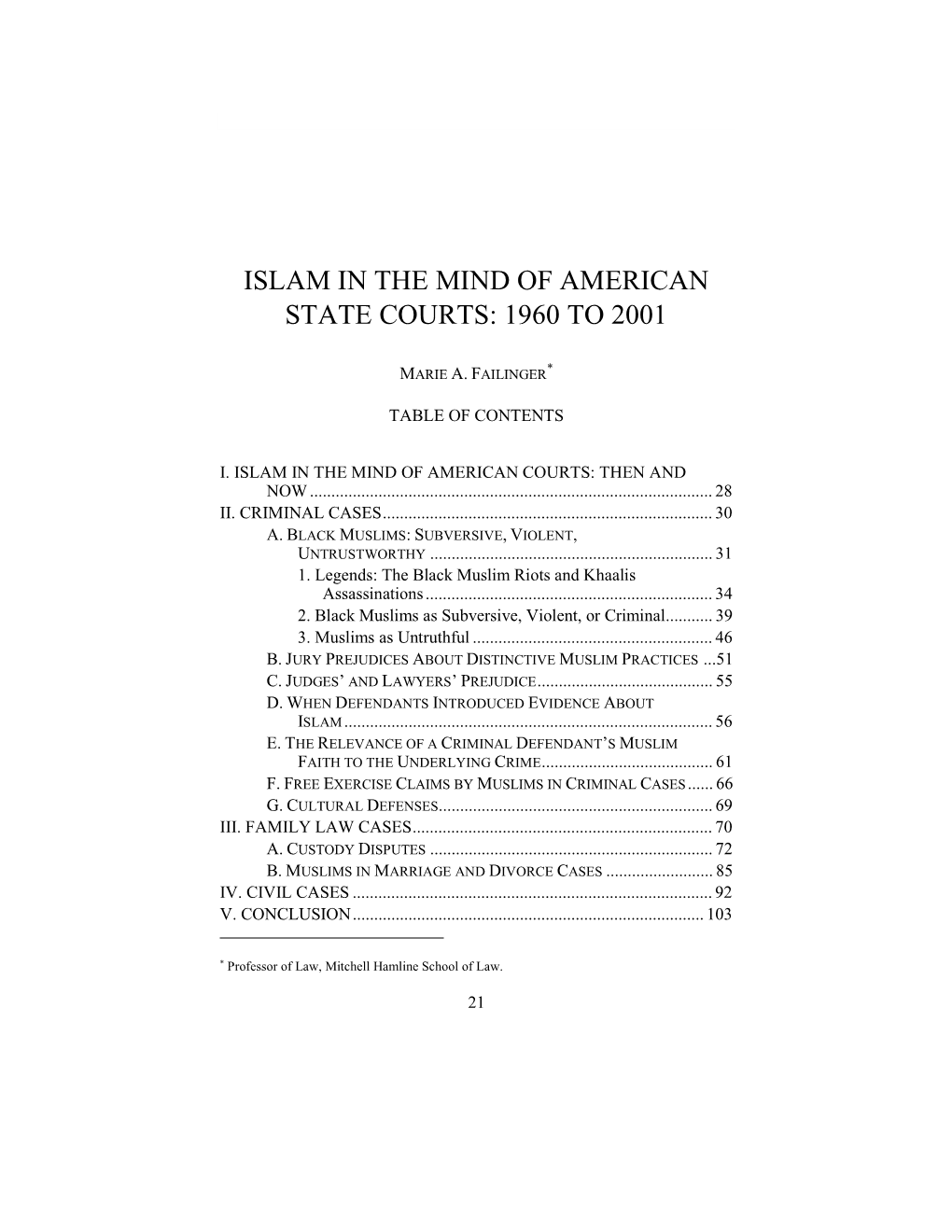 Islam in the Mind of American State Courts: 1960 to 2001