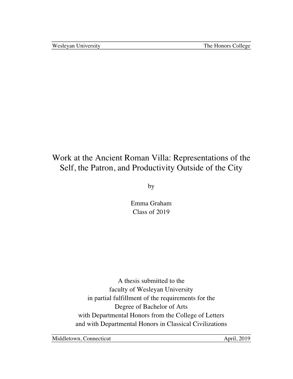 Work at the Ancient Roman Villa: Representations of the Self, the Patron, and Productivity Outside of the City