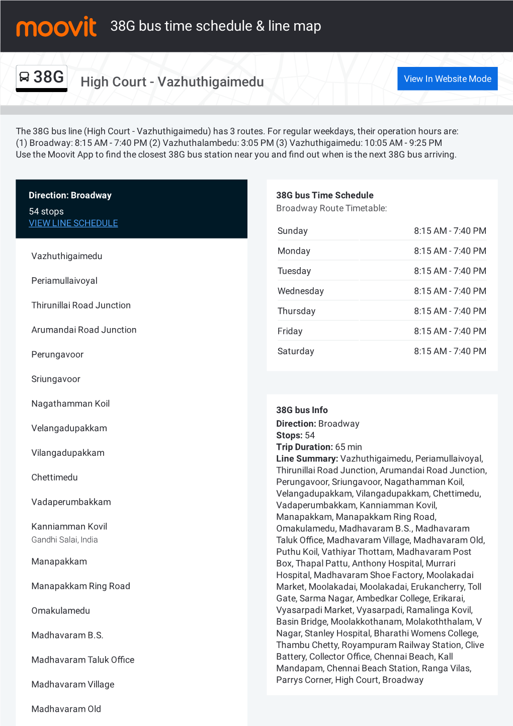 38G Bus Time Schedule & Line Route