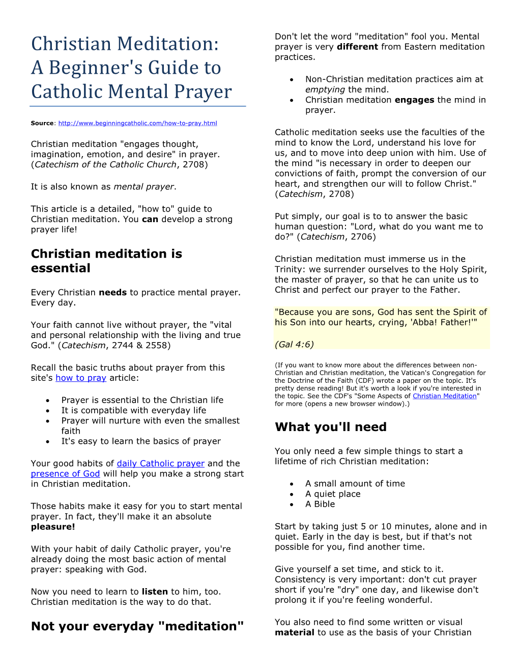 Christian Meditation: Prayer Is Very Different from Eastern Meditation Practices