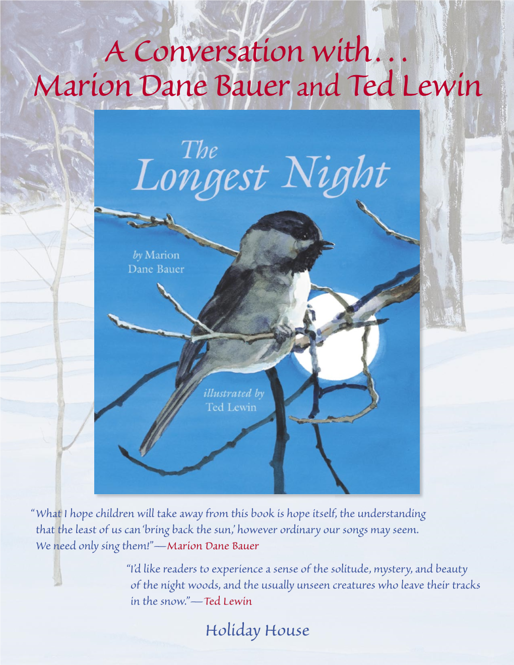 A Conversation With… Marion Dane Bauer Andted Lewin