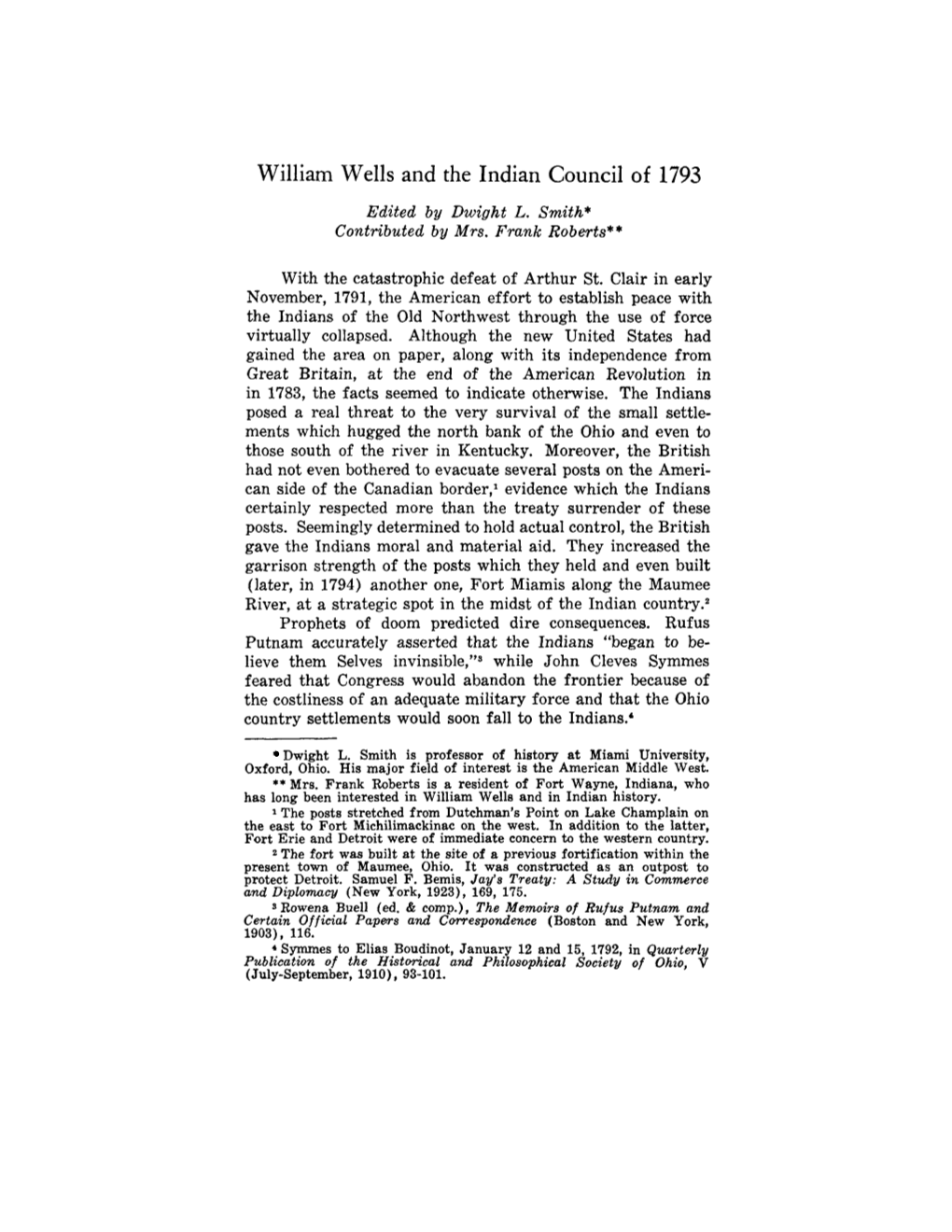 William Wells and the Indian Council of 1793