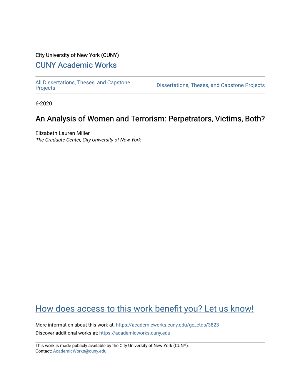 An Analysis of Women and Terrorism: Perpetrators, Victims, Both?